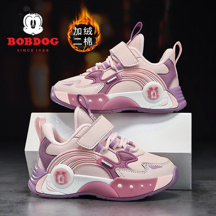 巴布豆女童棉鞋2025秋冬季新款时尚休闲加绒保暖二棉儿童运动鞋子