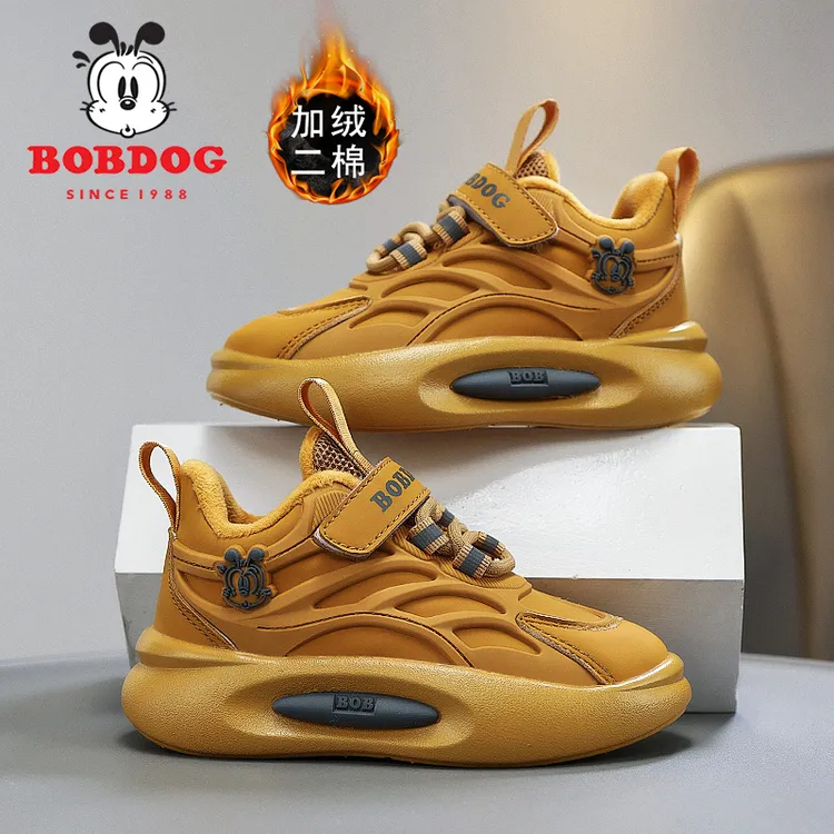 巴布豆男童运动鞋加绒保暖二棉鞋2025秋冬新款防滑软底耐磨儿童鞋
