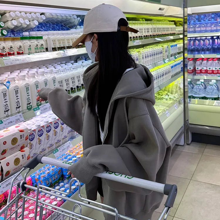 春秋慵懒风卫衣女2025新款爆款宽松连帽休闲外套学生百搭拉链上衣