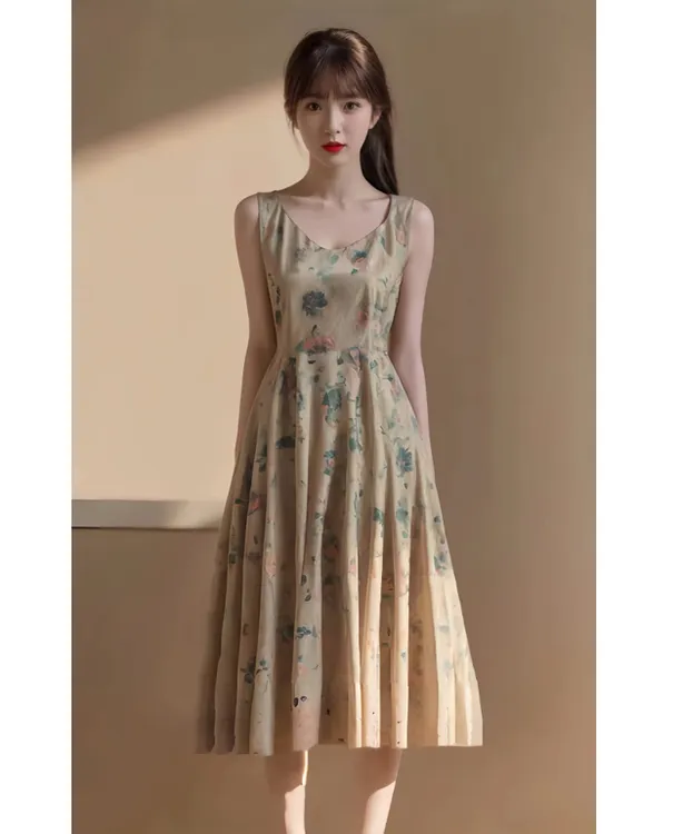 法式高级感休闲气质漂亮无袖韩系碎花连衣裙小众休闲女洋气显瘦