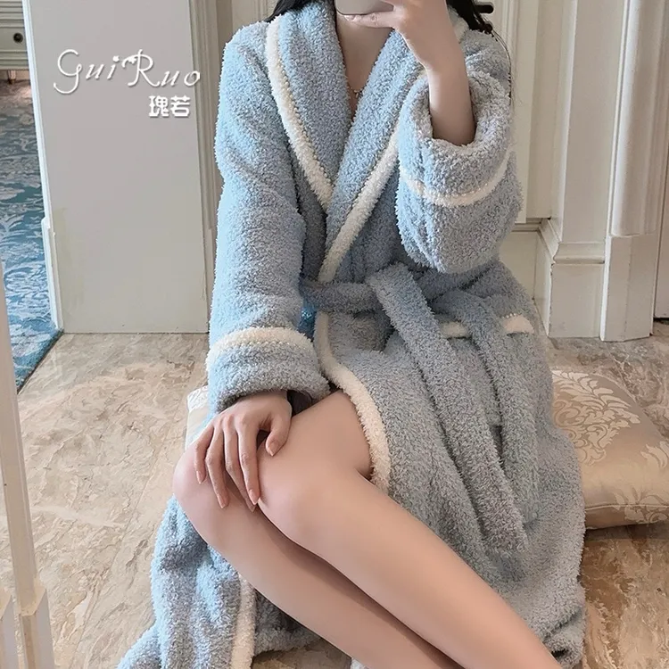 【穿搭秀】秋冬新款加厚保暖甜美长款睡袍家居服