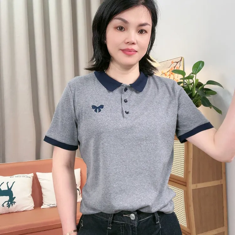 短袖女装T恤娃娃领POLO衫2024夏季百搭圆领潮流上衣韩版简约休闲