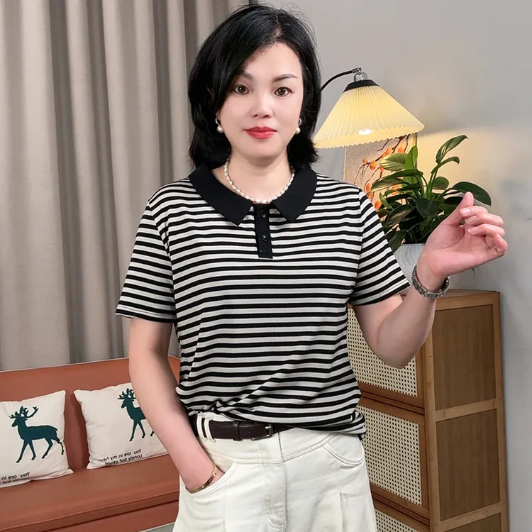 短袖女装T恤娃娃领POLO衫2024夏季百搭显瘦潮流上衣韩版简约休闲