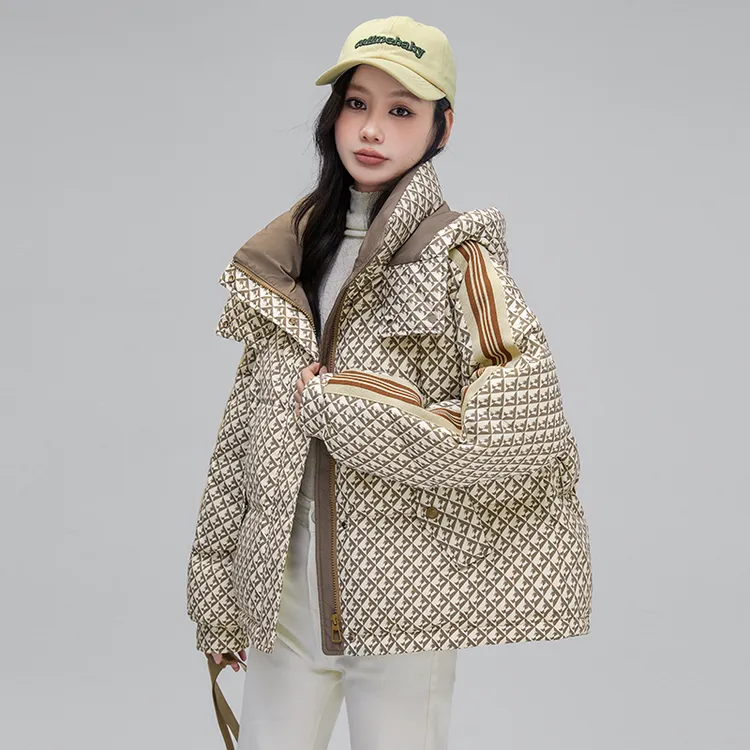 千鸟格羽绒服女冬季2024年新款韩版宽松加厚设计感小众白鸭绒外套