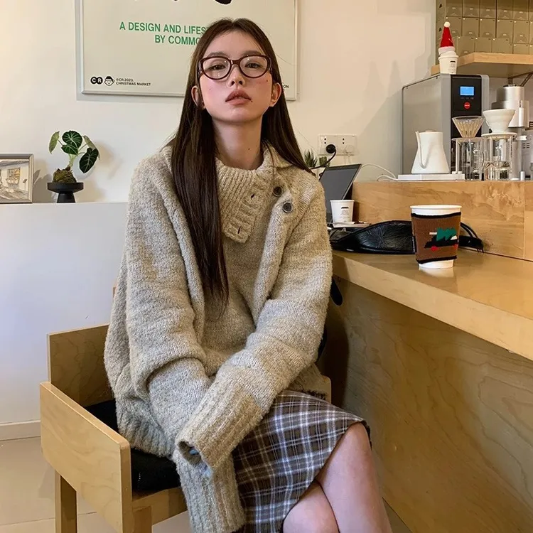 法式宽松慵懒感设计感针织毛衣秋冬季爆款