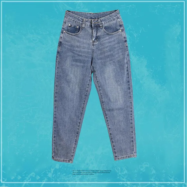 蓝色哈伦牛仔裤女秋冬加绒2025加厚高腰九分显瘦休闲老爹萝卜裤子