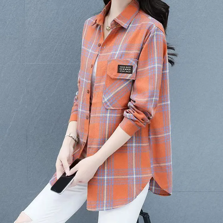 2025新款复古格子衬衫女防晒衣春夏外套开衫外搭宽松长袖bf上衣