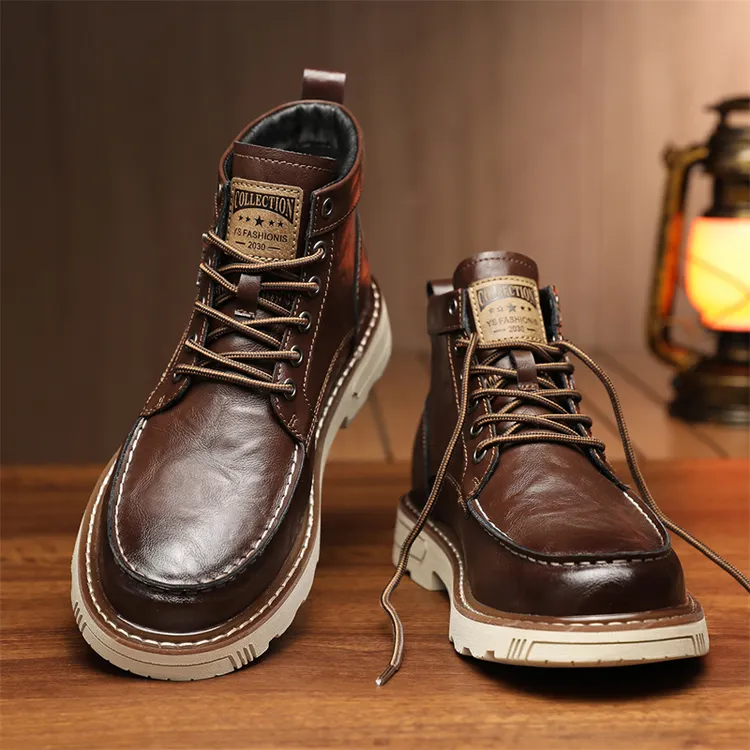 2025秋冬新款马丁靴男高帮英伦风复古皮鞋休闲百搭潮流加绒工装靴