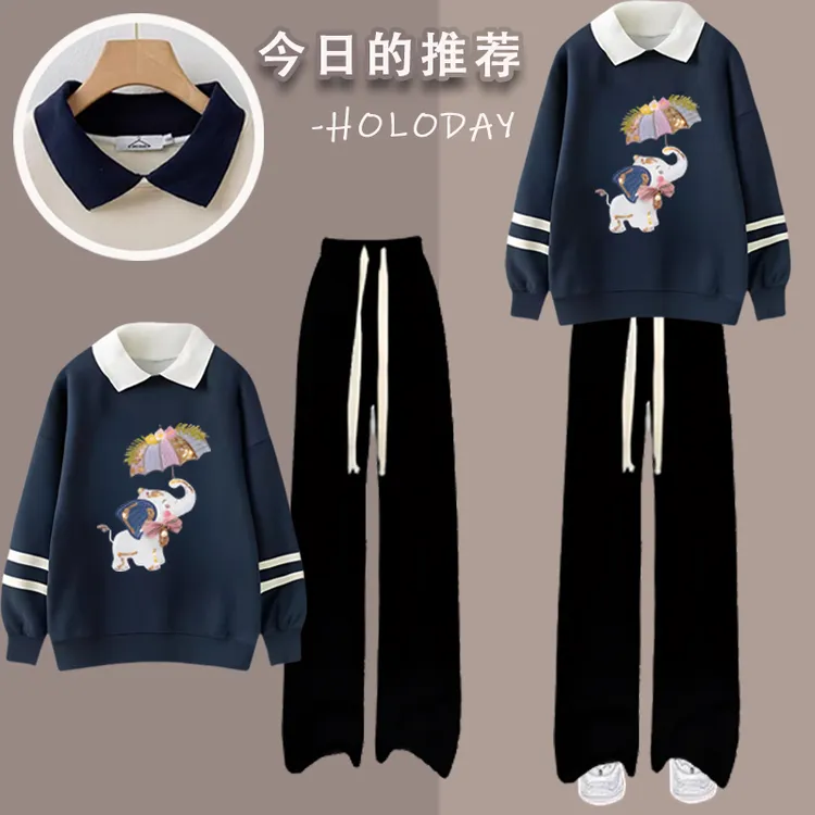 女童卡通大童阔腿裤新款动漫儿童两件套长袖2024套装套装休闲洋气