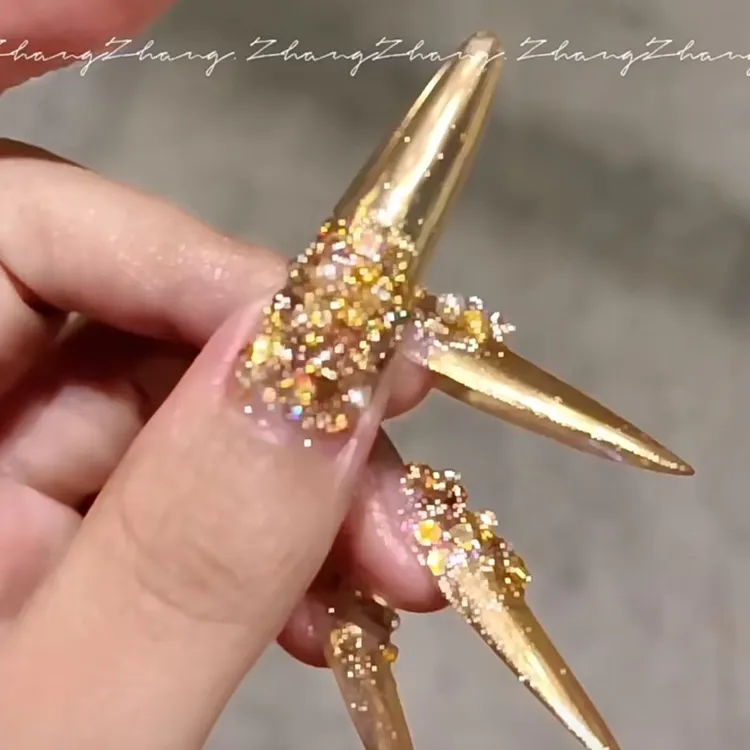 妖镜美甲改良版爆单碎石魔镜粉超显白纯手工制作穿戴甲
