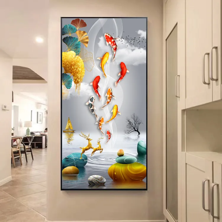 【九鱼-】挂画玄关壁画墙壁晶瓷镶钻墙画挂画装饰画客厅