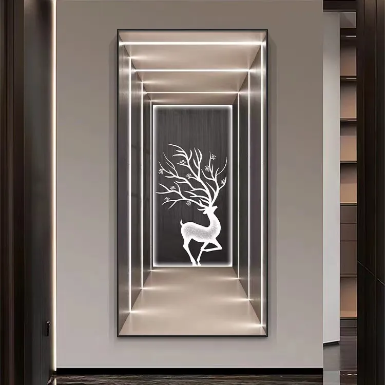 【玄关画】空间延伸光影感入户壁画走廊过道带灯LED玄关装饰画