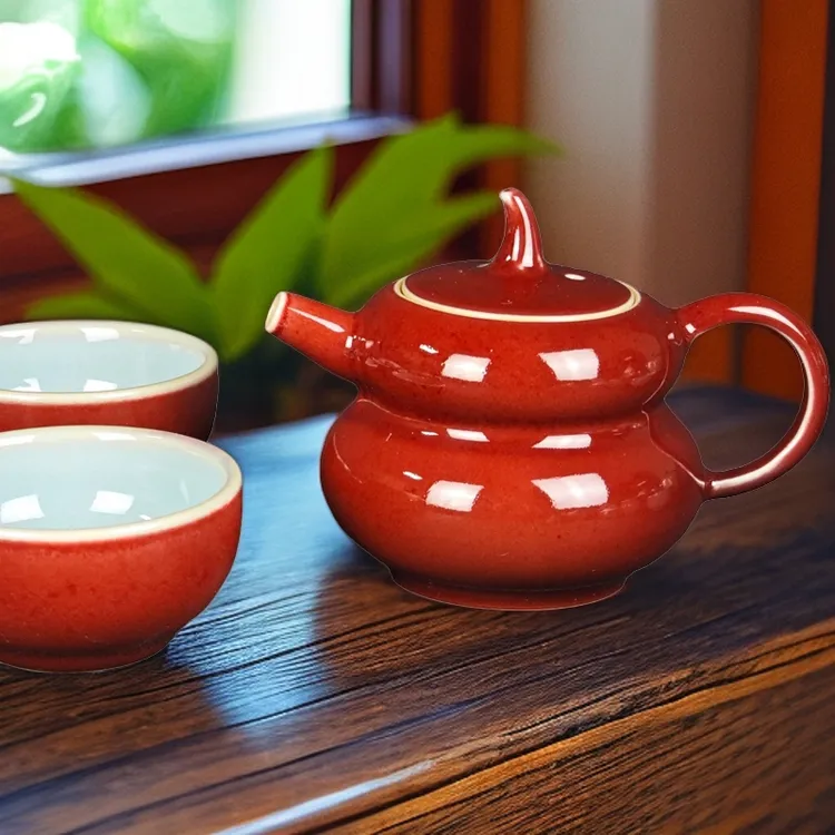 茶壶窑变原矿手工纯色复古一壶六杯新中式礼盒装家用轻便创意茶具