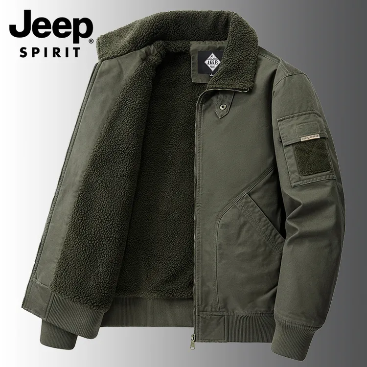 JEEP吉普冬季羊羔绒纯棉外套男士加绒加厚棉衣工装保暖棉服棉袄子