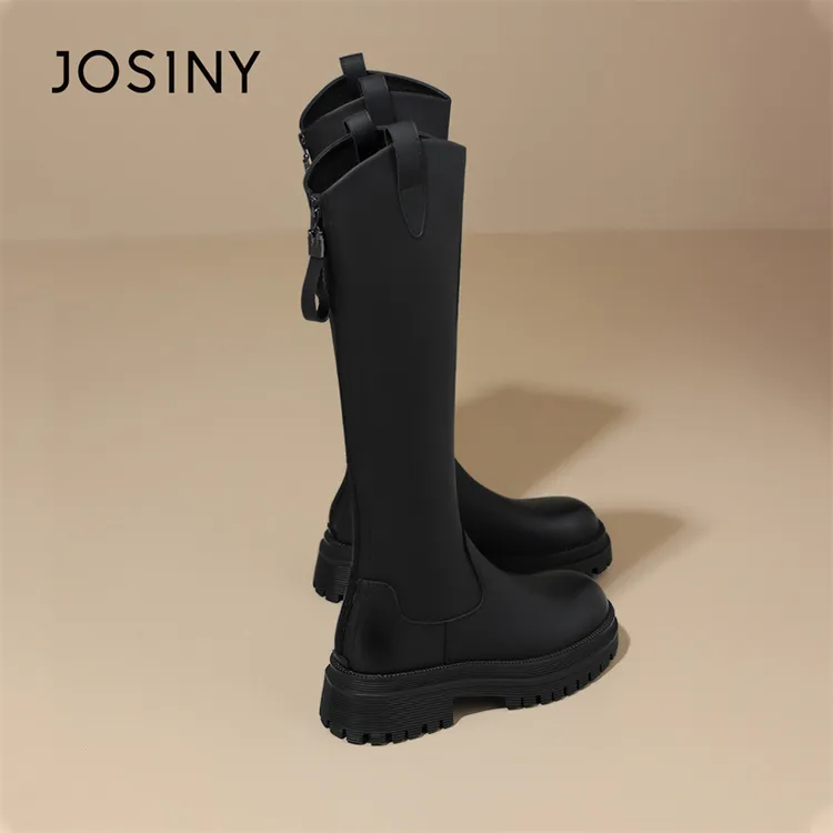 卓诗尼高筒靴加绒骑士靴女2025新款秋款冬季女靴长筒靴子黑色长靴