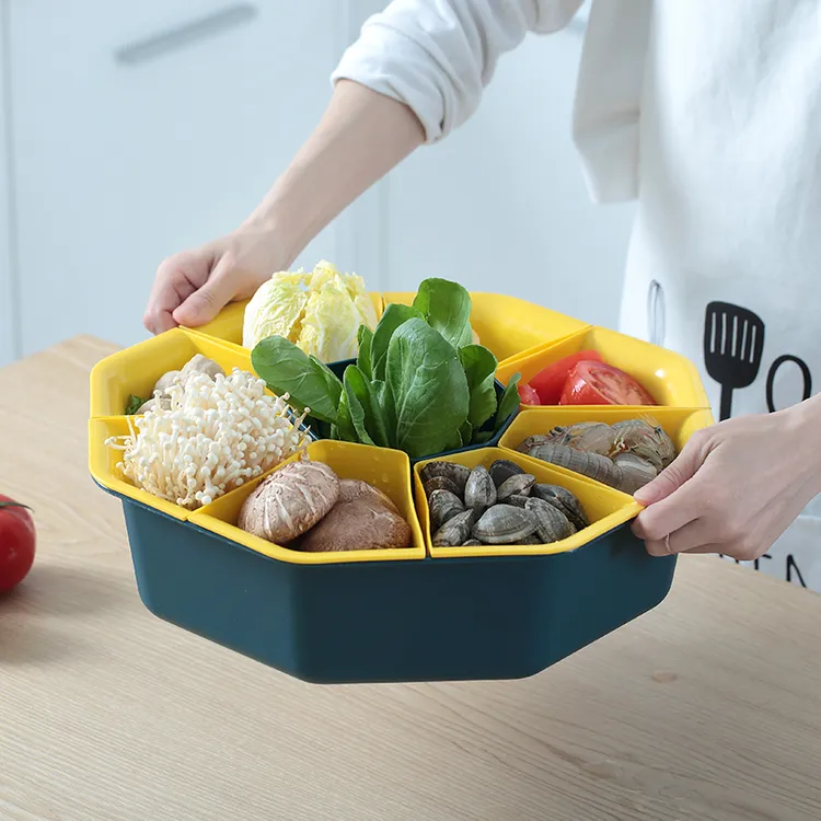 【7格/9格/可旋转】火锅盘配菜盘蔬菜拼盘分格洗菜沥水篮菜盘备菜盘