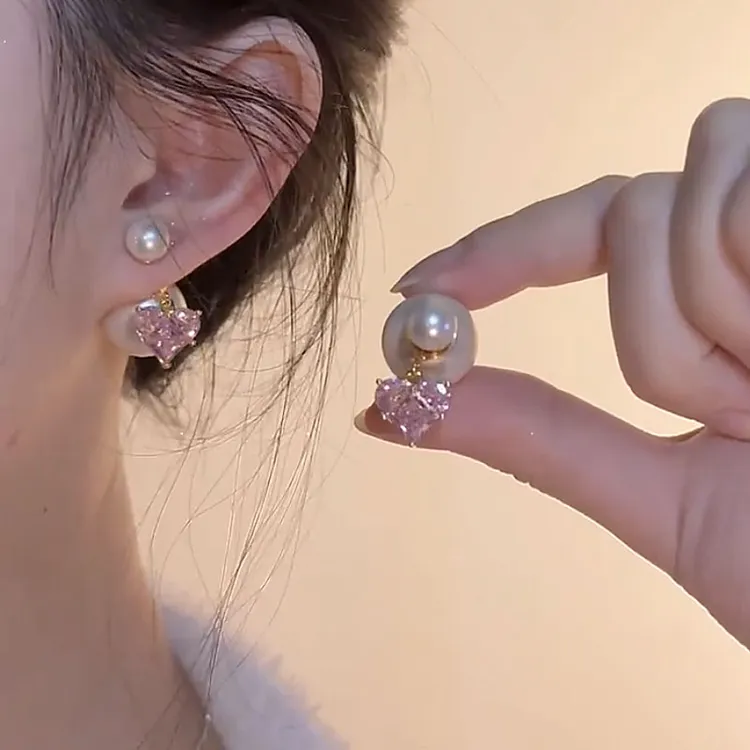 铜合金仿珍珠耳饰 温柔气质轻奢高级感爱心珠珠耳环女气质百搭