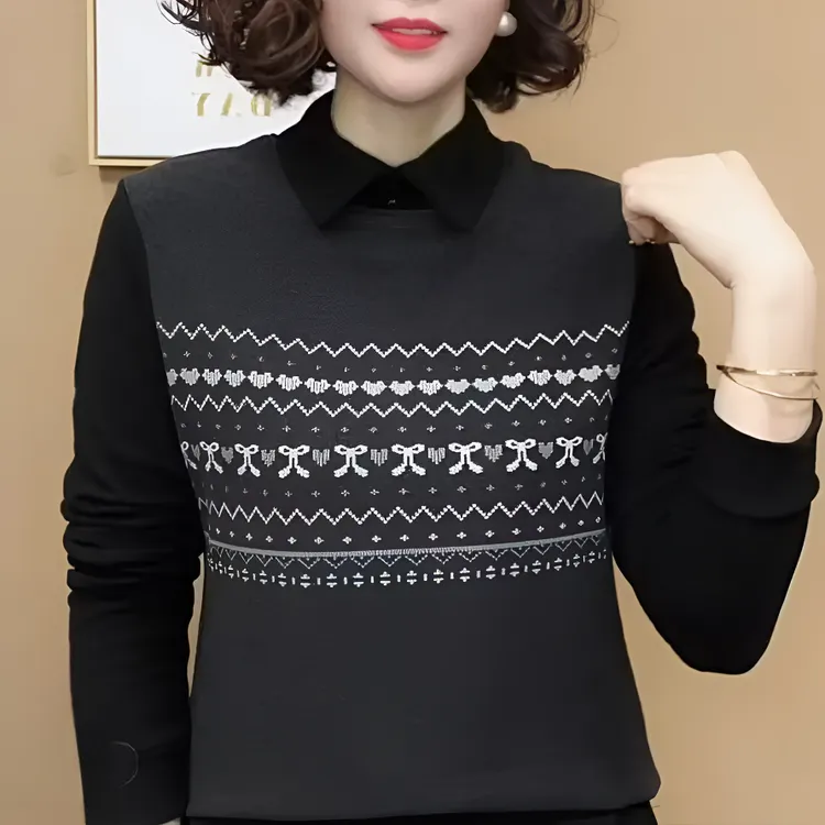 经典保暖一体绒假两件显瘦洋气百搭外穿时尚气质女士长袖打底衫