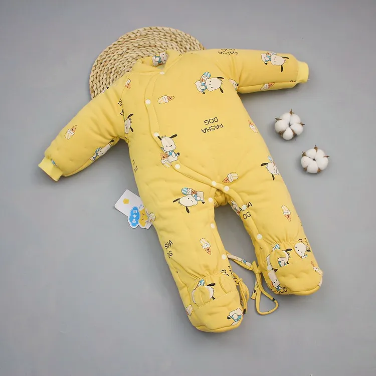 宝宝手工棉花连体包脚婴幼儿闭裆爬服男女t儿童加厚包脚棉服