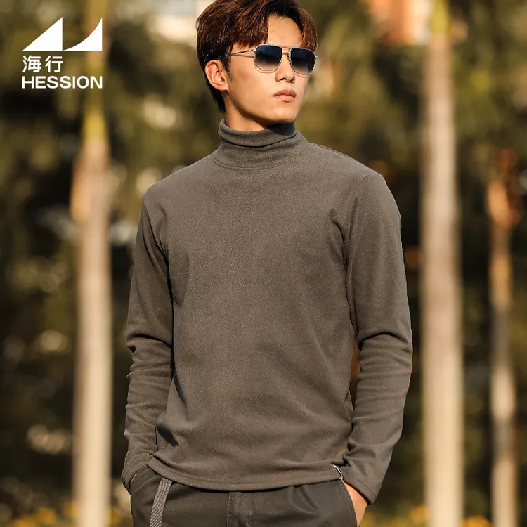 海行深灰色双面绒高领长袖T恤男2025秋冬重磅厚款保暖内搭打底衫