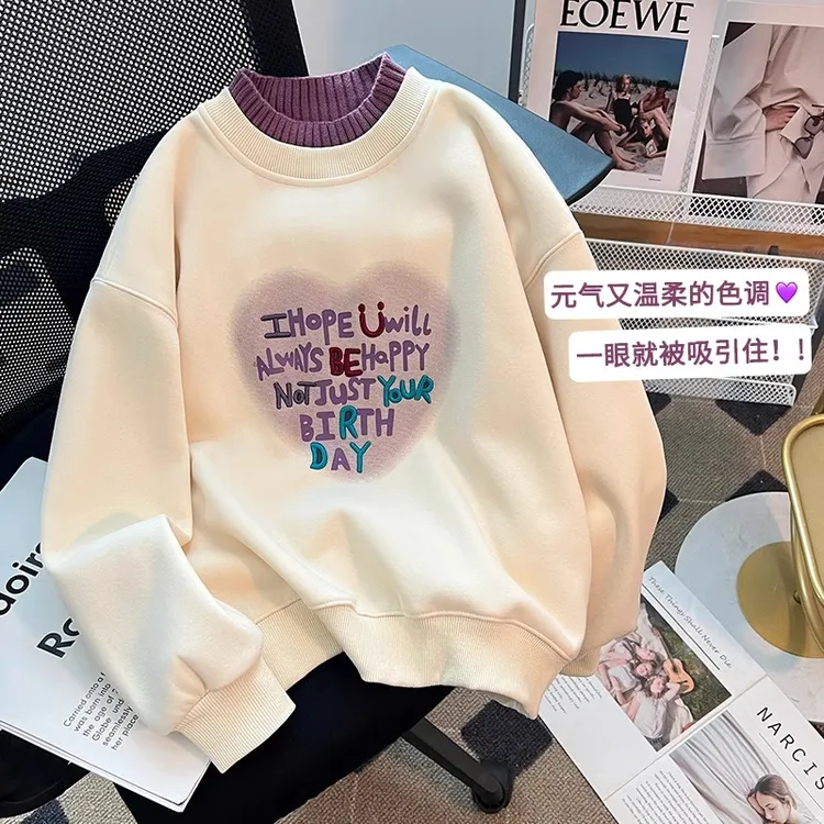 女童秋冬卫衣2025新款秋冬装休闲儿童上衣女孩一体绒半高领童装潮