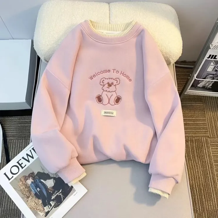 女童卫衣秋冬2025新款假两件拼接衣服春装刺绣卡通女大童加绒上衣