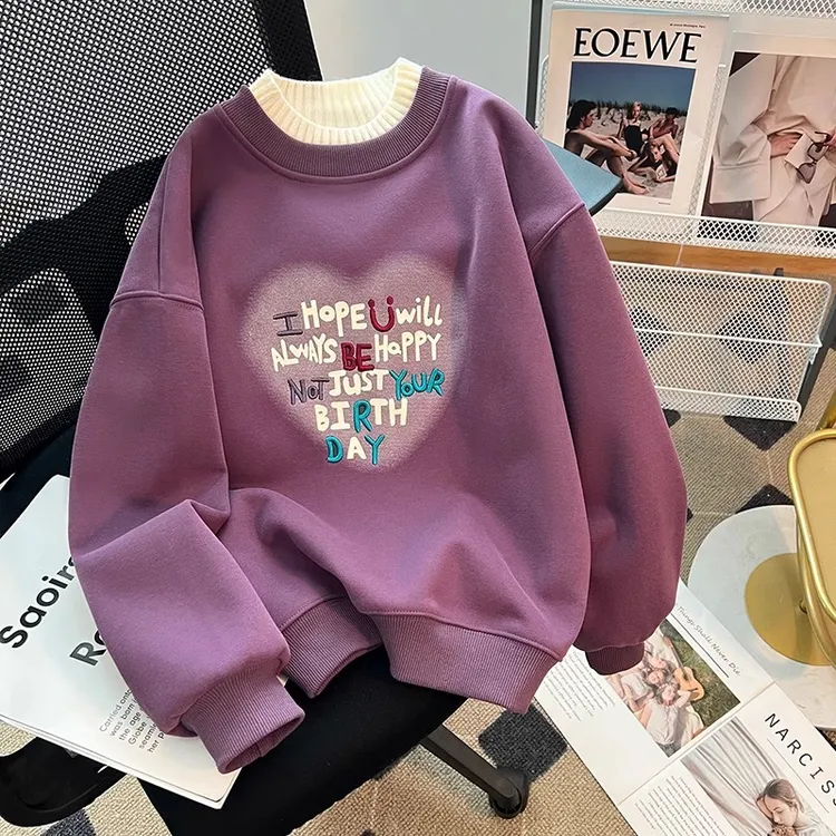 女童秋冬卫衣2025新款秋冬装休闲儿童上衣女孩一体绒半高领童装潮