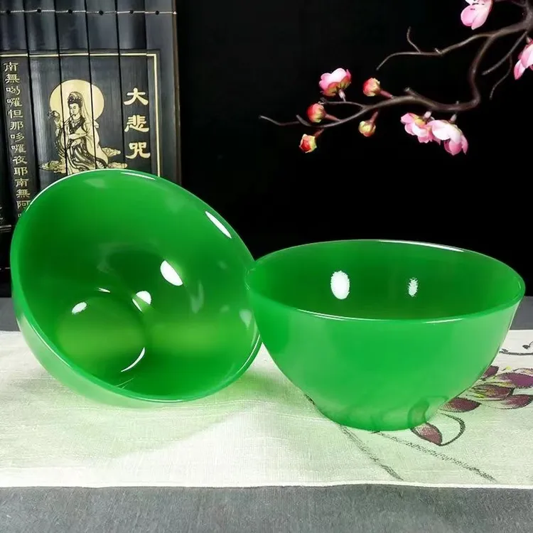 琉璃玉碗家庭装新款家用饭碗礼品碗批发碧玉绿色白玉色碗大号