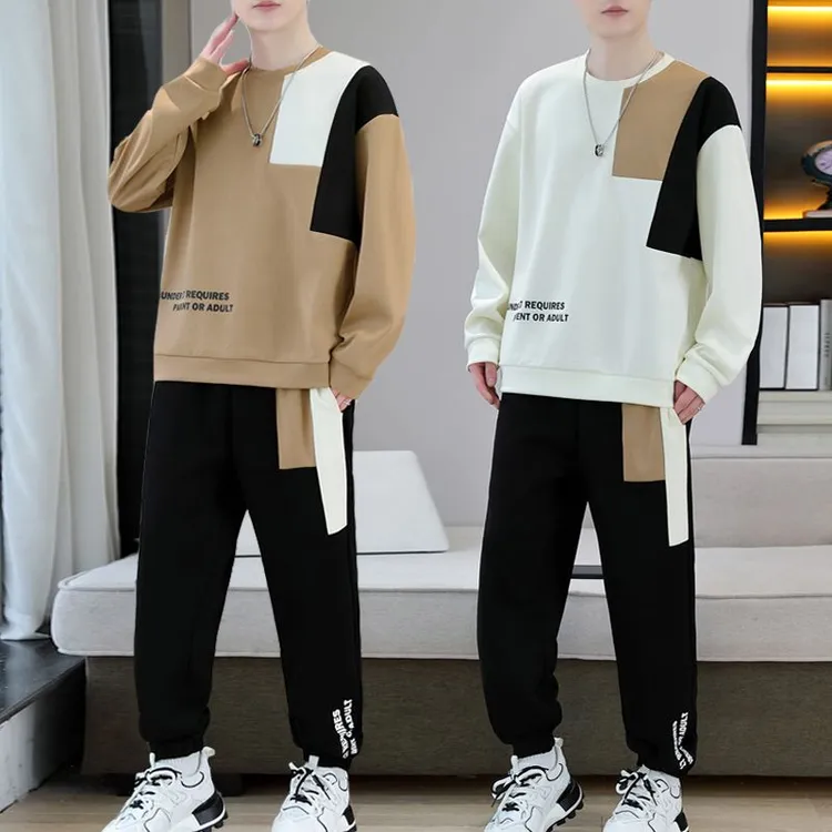 男士长袖卫衣套装2025春秋季新款韩版潮流时尚百搭圆领休闲两件套