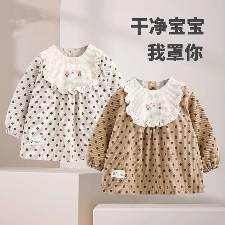 童装秋冬季中小童罩衣宝宝防水防脏吃饭围兜女孩甜美儿童反穿衣潮