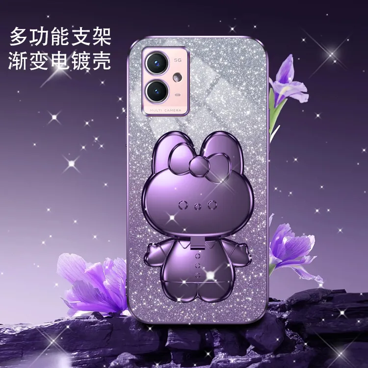 适用vivoY33s手机壳y33e新款y35卡通渐变y97闪粉y78立体支架y52s