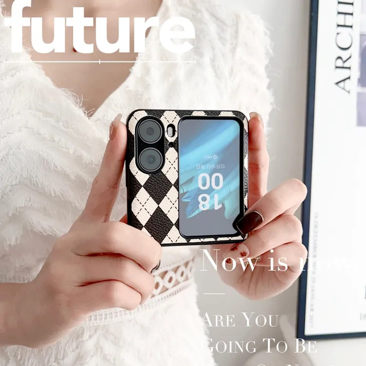 皮质菱格适用oppo find n2flip手机壳女款findn2filp折叠屏保护套