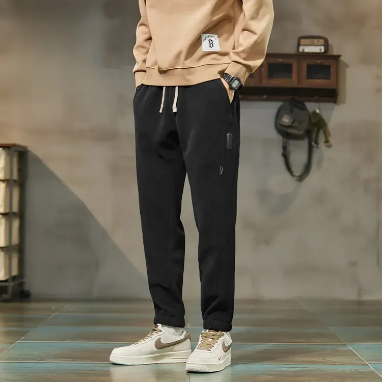 秋冬新款博奥绒休闲裤男时尚宽松弹力防寒保暖潮流风束脚舒适百搭