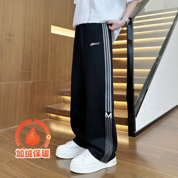 裤子男士新款帅气宽松直筒休闲卫裤秋冬款加绒加厚保暖运动裤