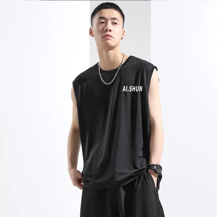 夏季运动背心短裤跑步套装男速干坎肩冰丝薄款无袖短袖健身T恤衫