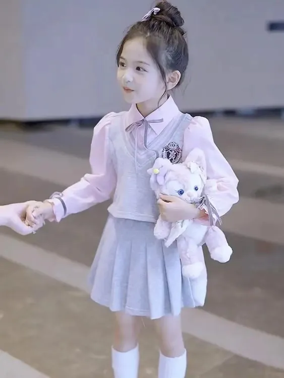 女童jk制服套装春秋2024新款儿童学院风秋装女孩百褶裙两件套洋气
