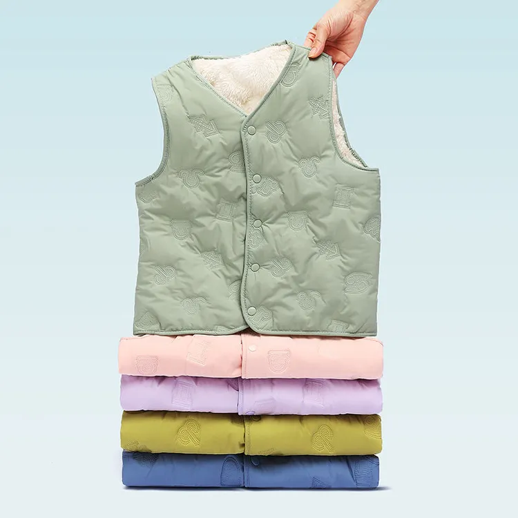 2024新款男女童加绒儿童棉质马甲中小童压花秋冬加厚保暖内搭马夹