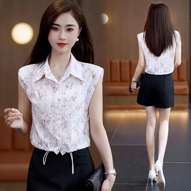 2025夏装法式时尚洋气条纹坎肩背心女外穿衬衫无袖雪纺打底衫上衣