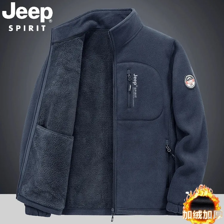 JEEP吉普男士冬季摇粒绒绒衣外套休闲加绒保暖加厚开衫卫衣男外套