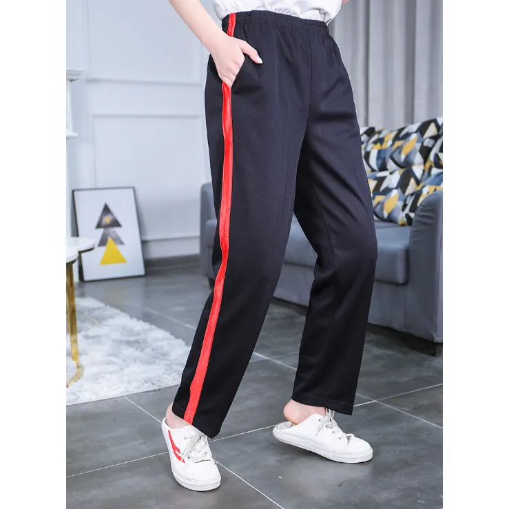 藏蓝色红粗宽条杠男女校服裤初中蓝色高中学生大码春秋校裤款裤子