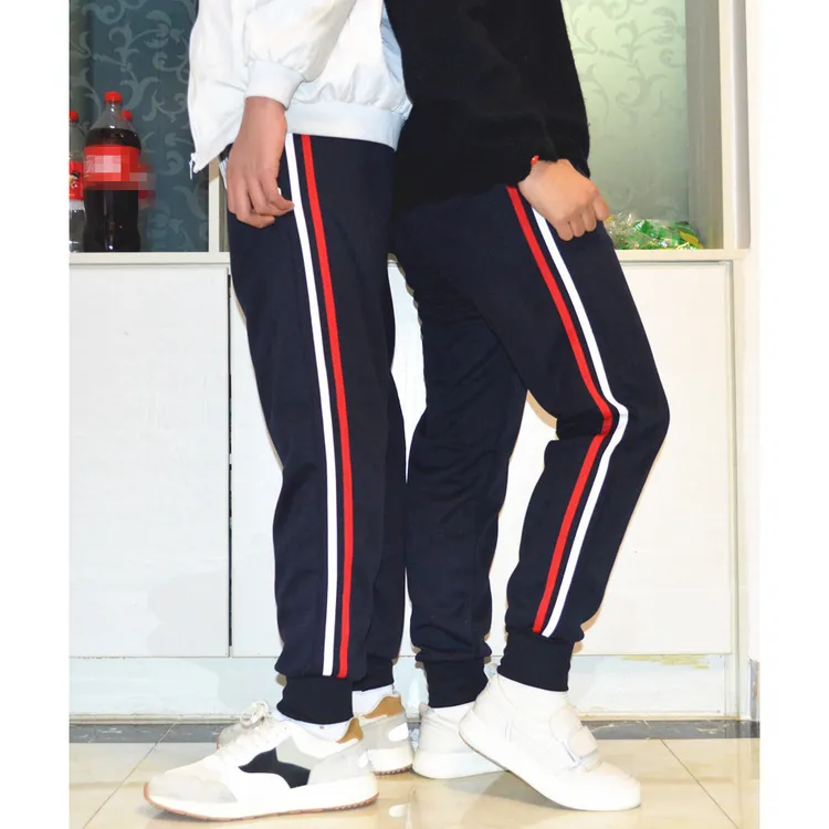 四季白红双条杠束脚校服裤子男女中小学生校裤运动长裤加绒休闲裤