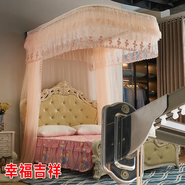 U型x2导轨拉绳打加厚落地宫廷皮床榻榻米专用支架蚊帐定做订制