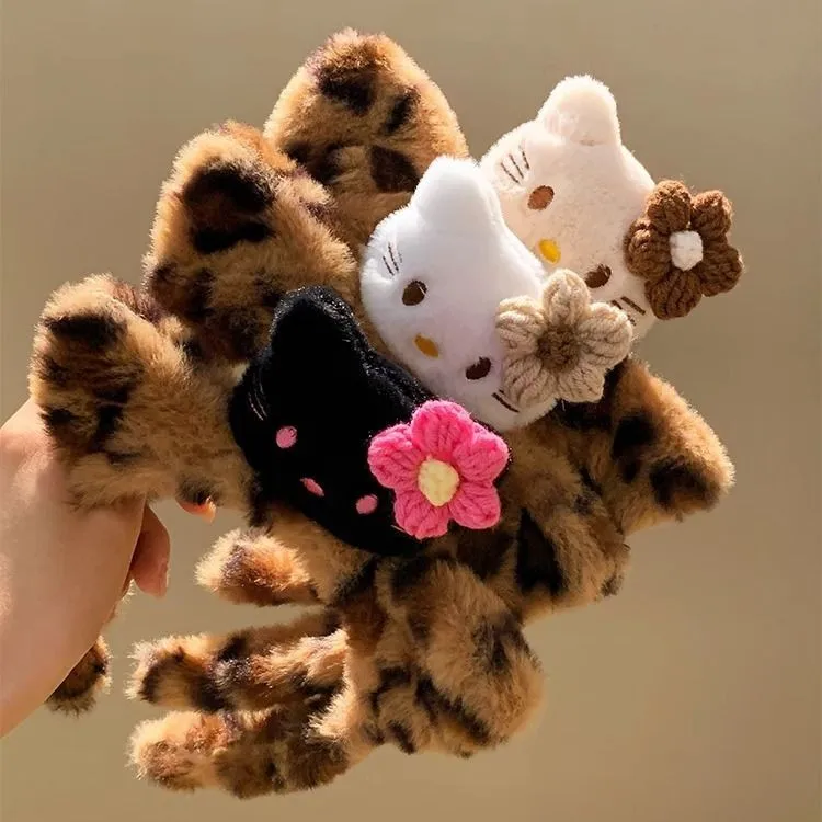 猫耳毛绒发箍女2025新款洗脸专用发卡高颅顶拍照可爱豹纹头箍发饰