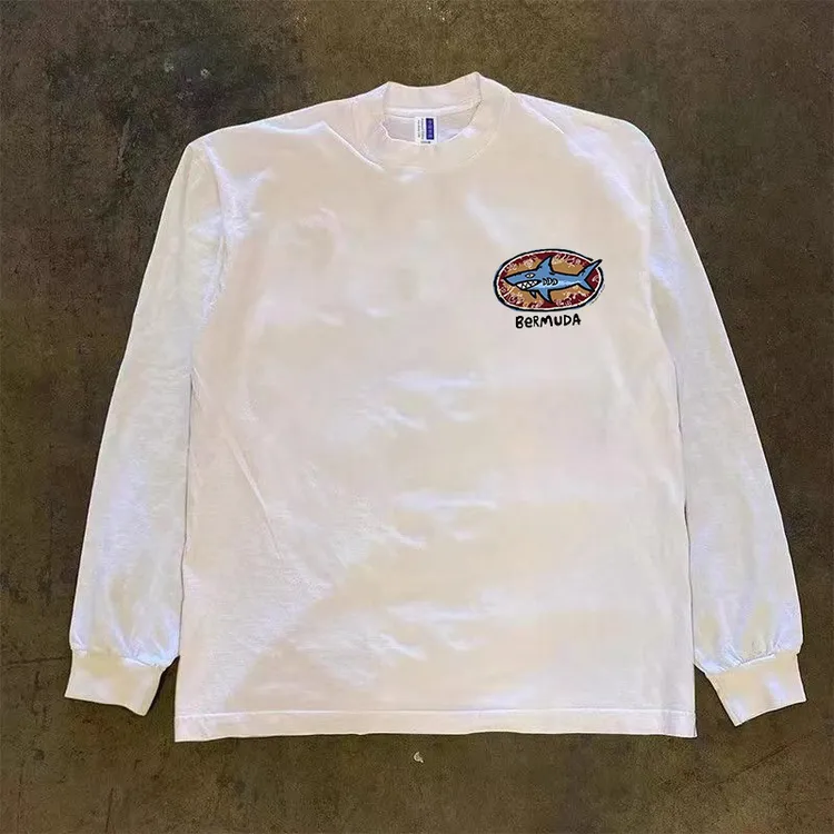 XQ-230g！重磅不透潮流简约动漫印花长袖百搭宽松上衣透气