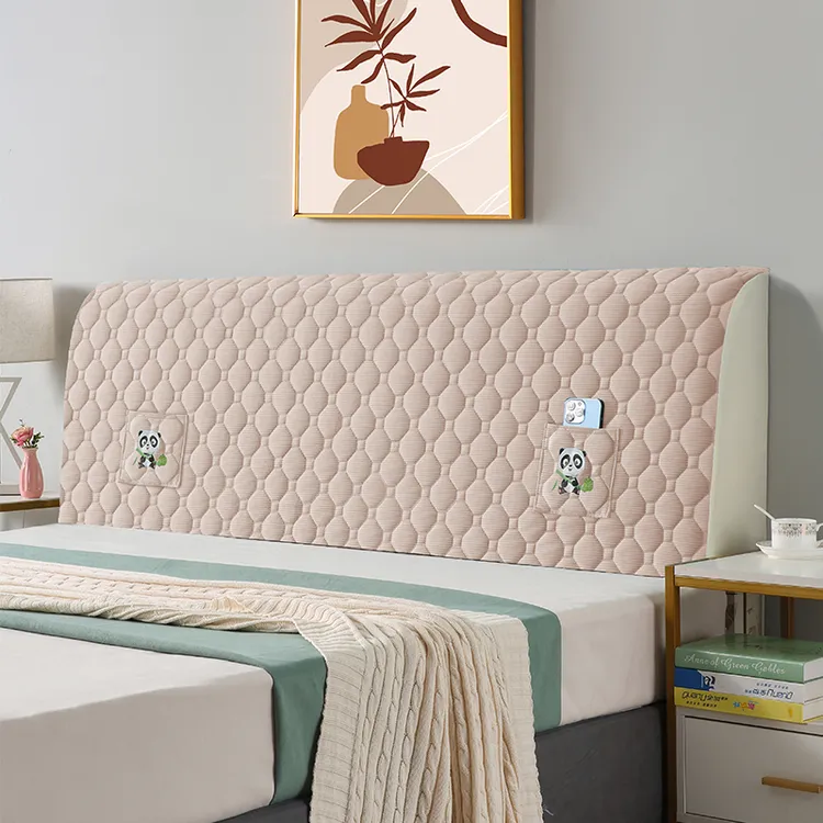 新款绒料加厚夹棉床头靠垫现代简约床头罩纯色绗缝布艺床头套