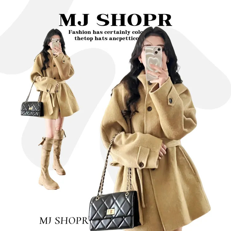 MJ SHOPR卡其色呢子大衣女秋冬季2025新款毛呢外套高级感韩系气质