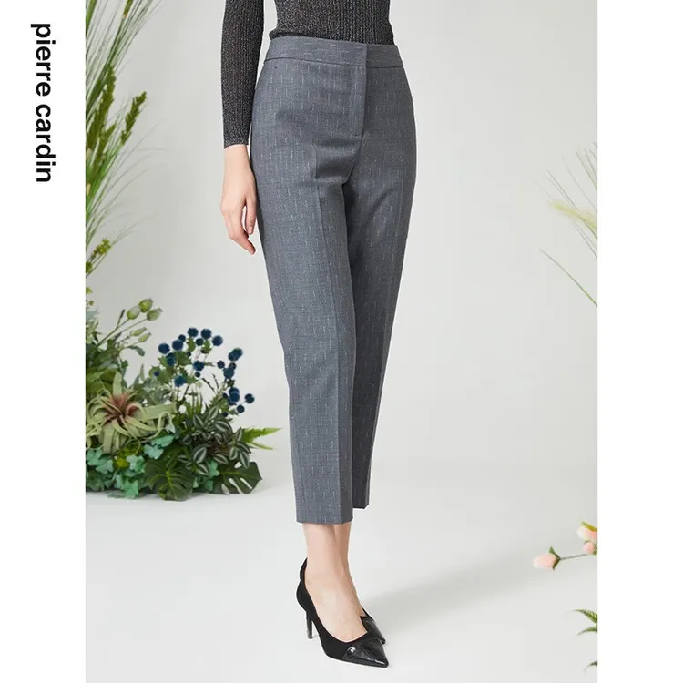 [皮尔卡丹女装]裤子灰色羊毛直筒裤通勤百搭西裤
