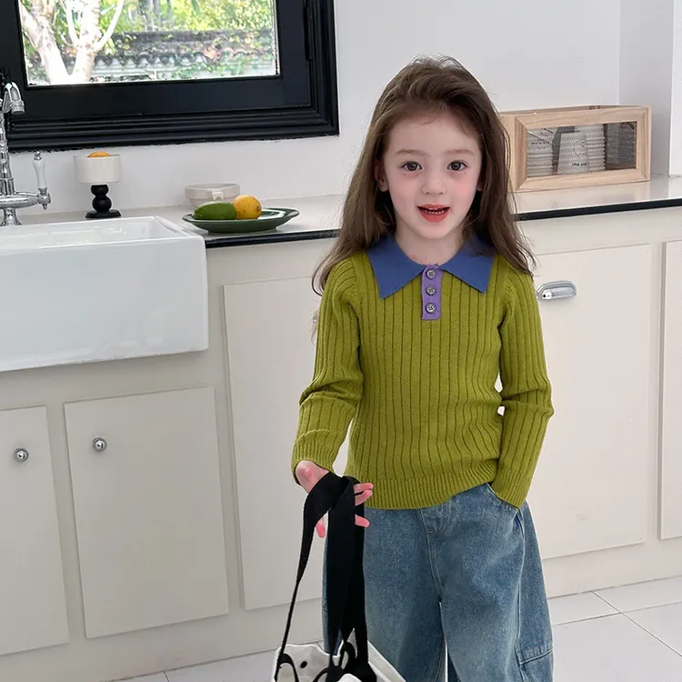 【加厚抗起球】儿童韩版秋季修身撞色POLO针织衫上衣 24Y162