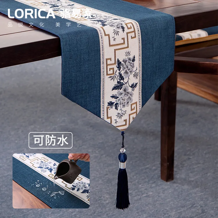 骆易家【国色芳华】桌旗茶桌垫布新中式禅意防水茶席轻奢高端茶台布商品图