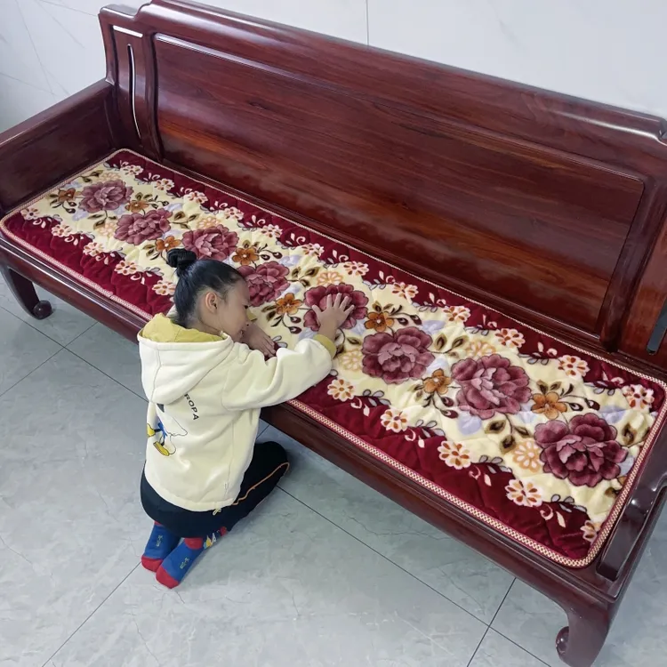 实木沙发坐垫冬款加厚毛绒防滑四季通用三人长椅长凳中式垫子春秋